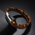 Lederarmband Herren Braun Perlen Tigerauge Magnetverschluss Beads
